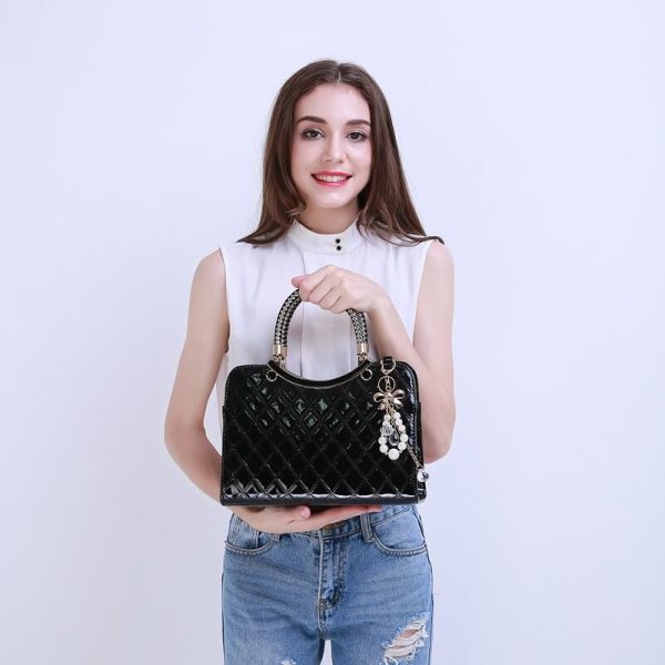 New Fashion Designer PU Leather Tote Shoulder Bag Handbag Ladies Messenger chain plaid