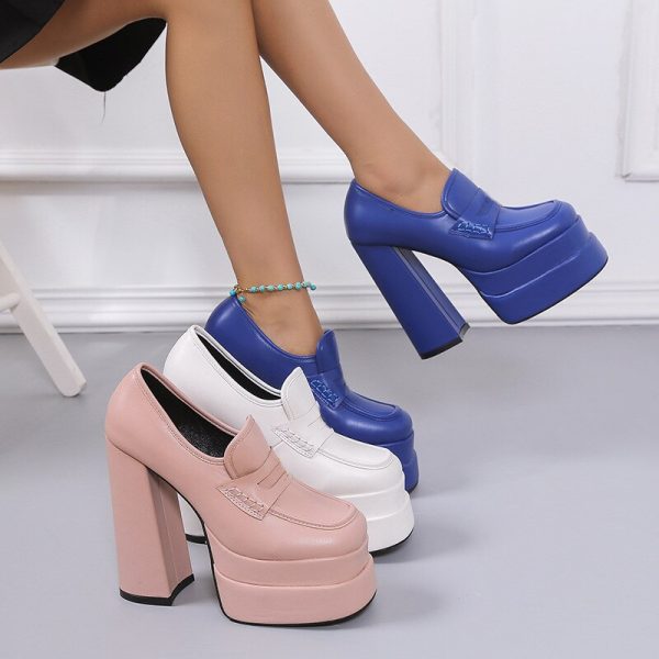 Vanessas Women Sexy Chunky Block Heel Platform Pump High Heels