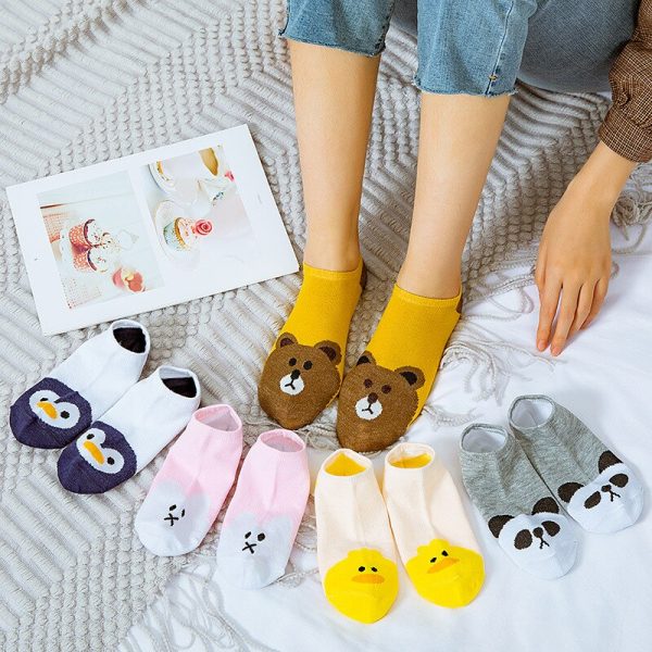 Cute Cartoon Cotton Invisible Cute Animal Breathable Happy Socks - 5 Pairs Pack