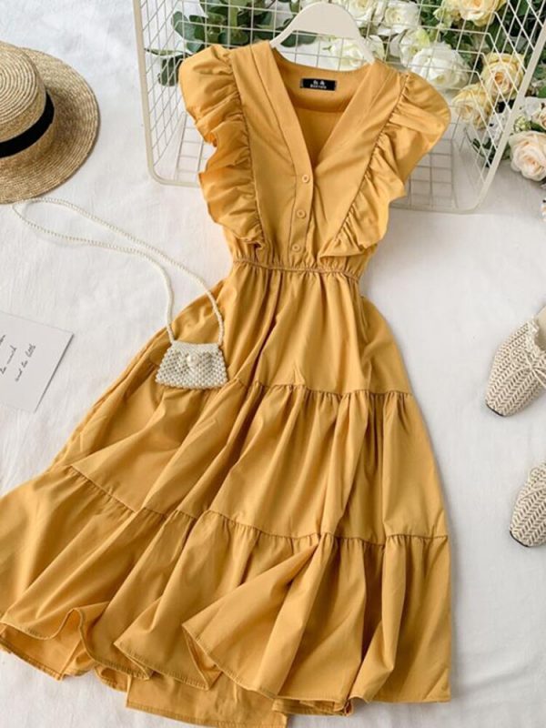 V Neck Ruffles Summer Party Tank Sundress