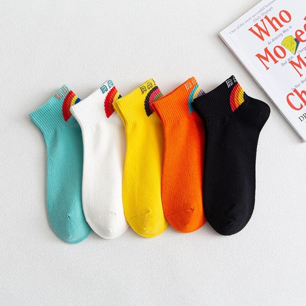 5 Pairs Women's Rainbow Striped Short Socks Funny Harajuku Cotton Socks