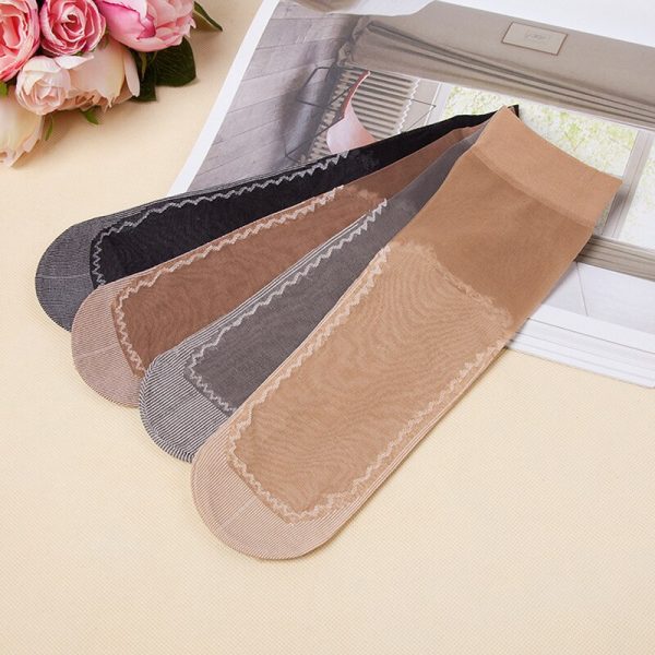 Velvet Short Cotton Bottom Non-slip Short Tube Silk Socks -  5 Pairs Pack