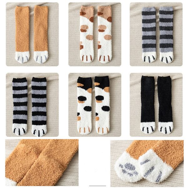 Autumn and Winter Siamese Cat Paws 1 Pair of Plush Coral Fleece Cute Socks