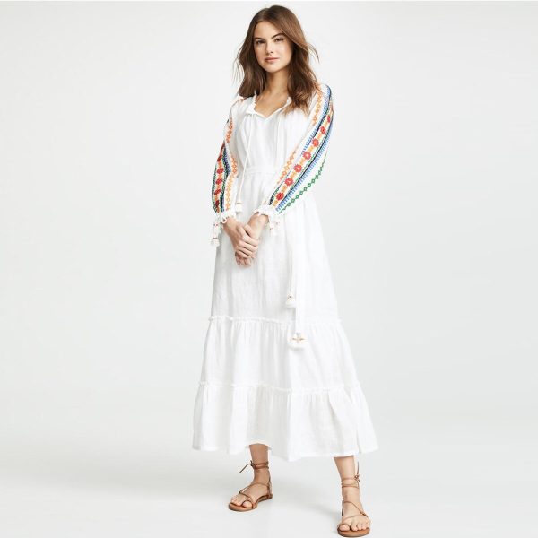 Spring Summer Women Dress Long Sleeve Boho Embroidery Dresses Loose Casual Long Dress Robe Beach Female Vestidos