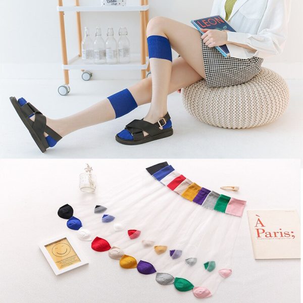 Long Tube And Knee Trend Calf Sock Transparent Crystal Glass Silk Socks