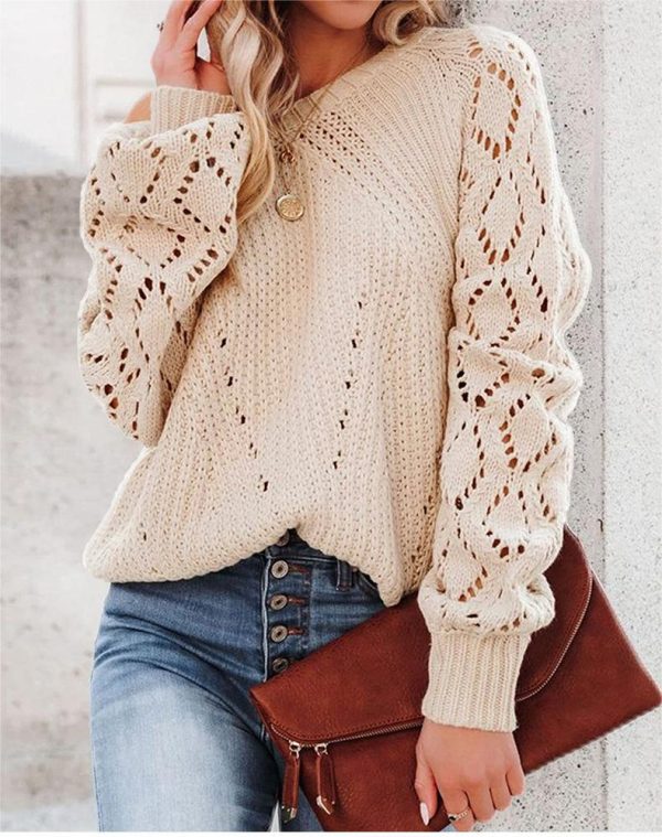 Chic Hollow Out Cutout Lantern Sleeve Women's Sweater