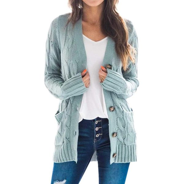 Chic Solid Color Twist Button Cardigan Sweater Coat