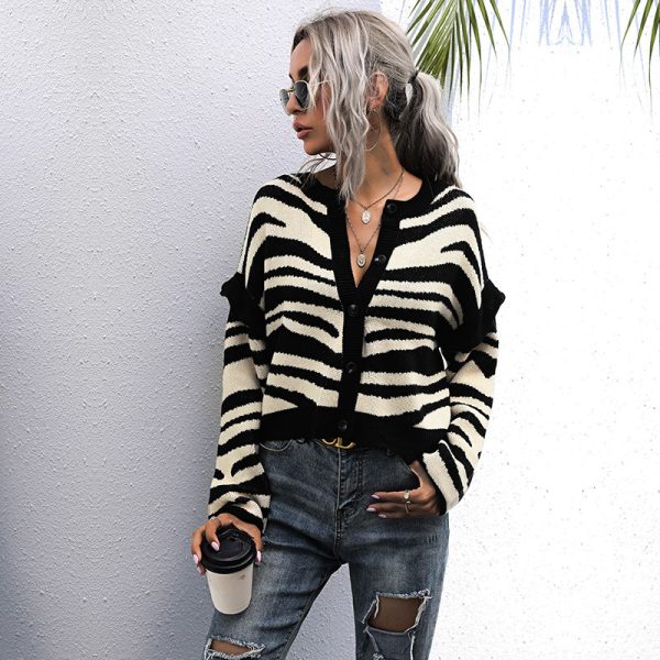 Zebra Pattern Knit Cardigan Women