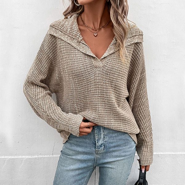 Solid Color Long Sleeve Collared Sweater