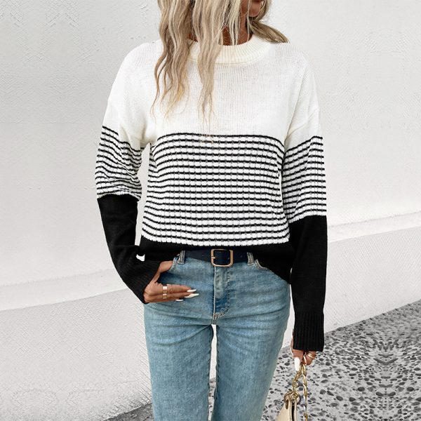 Striped Contrast Color Women's Sweater