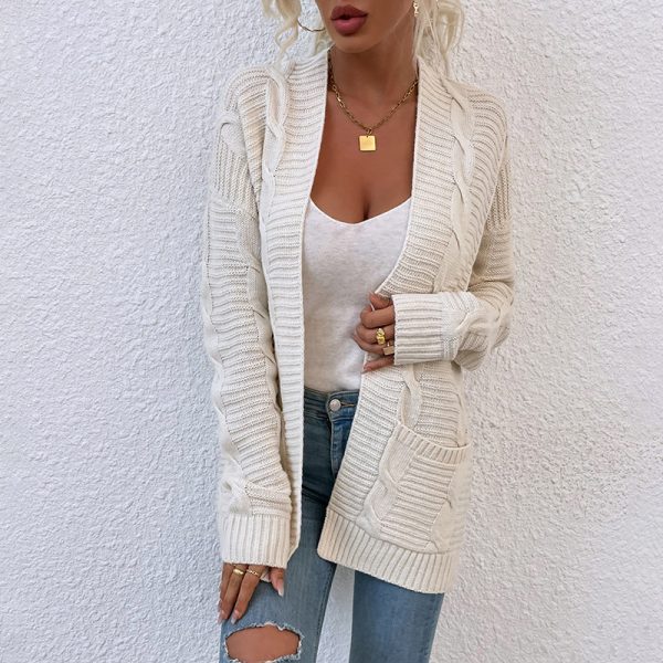 New Twist Mid-Length Pocket Knitted Cardigan Coat