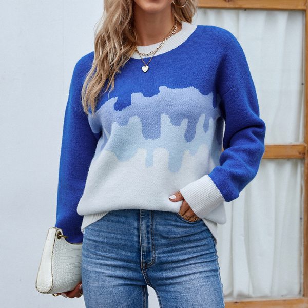 Women's Gradient Color Round Neck Sweater