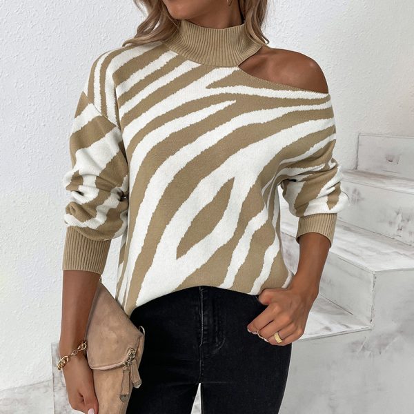 Off-Shoulder Tiger Pattern Sweater