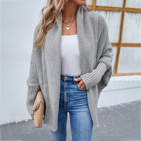 Stylish Solid Color Batwing Sleeve Sweater Cardigan Coat