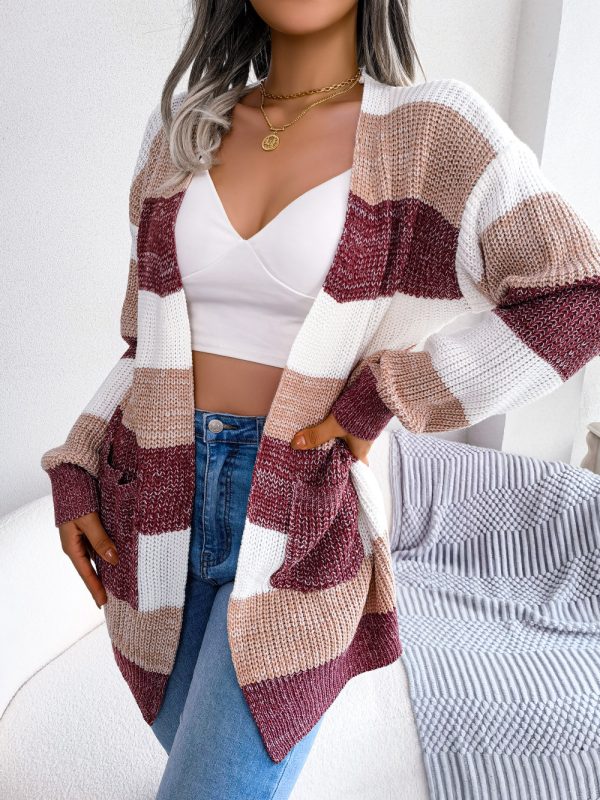 Striped Lantern Sleeve Cardigan Coat