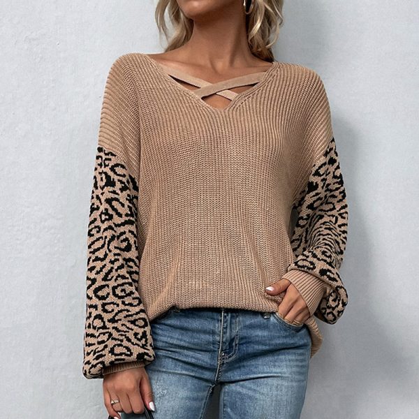 Leopard Print Lace-Up Sweater