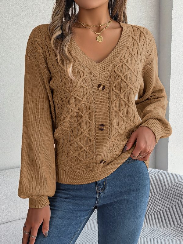 Button Twist Lantern Sleeve Sweater