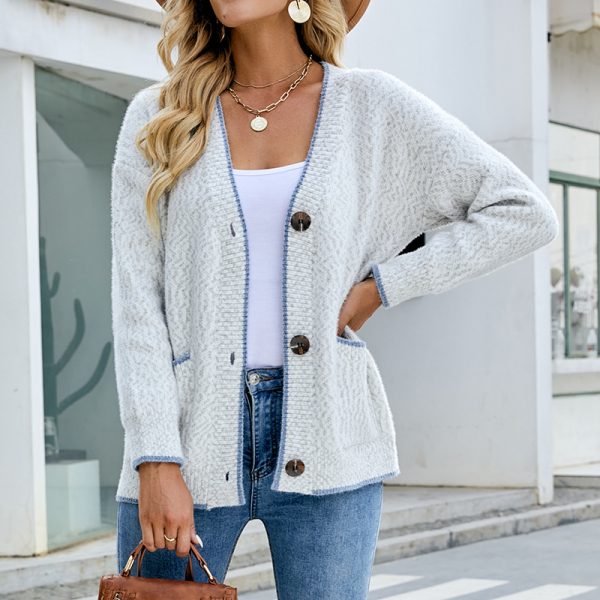 Contrast Color Button Sweater Women Cardigan Coat