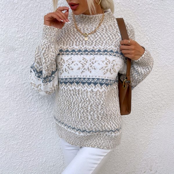 Chic Half Turtleneck Snowflake Christmas Sweater