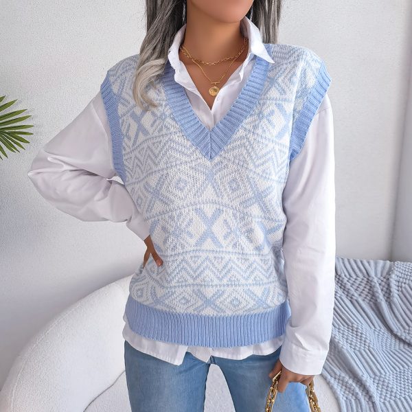 Christmas Snowflake V-Neck Knit Vest Women