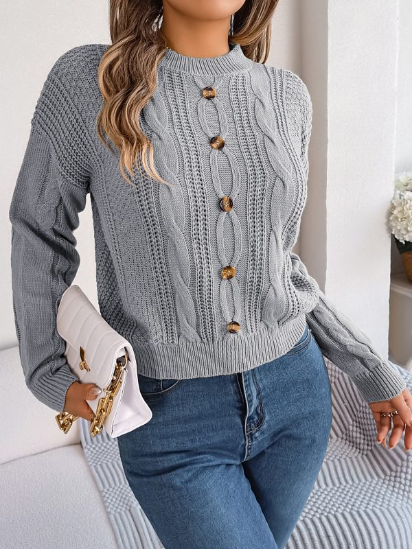 Solid Color Twist Button Pullover - Autumn Winter Women's Fashion