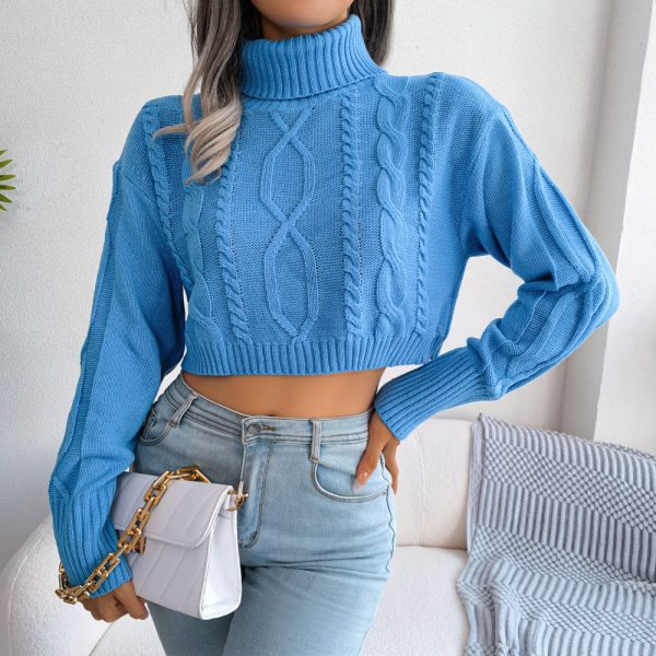 Twist Long Sleeve Turtleneck Cropped Pullover Sweater