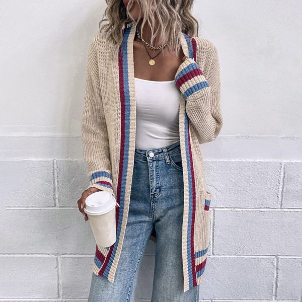 Chic Contrast Color Striped Cardigan Coat