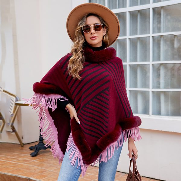 Women's Fur Collar Knitted Cape