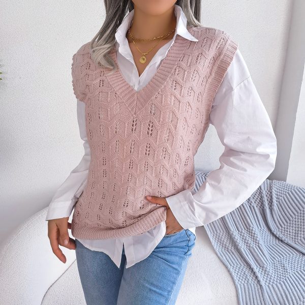 Wavy V-Neck Knitted Vest for Women