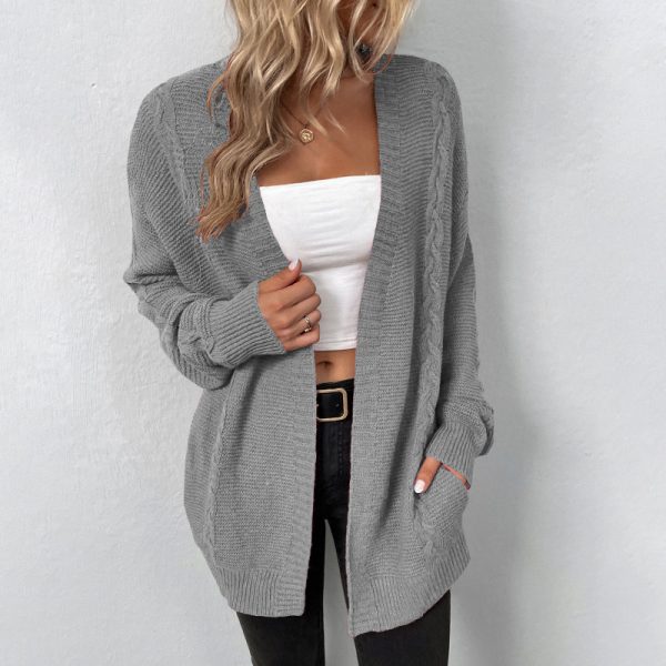 Solid Color Pocket Knitted Cardigan