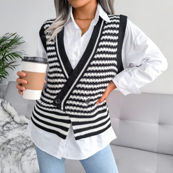 Striped College Vest Sweater