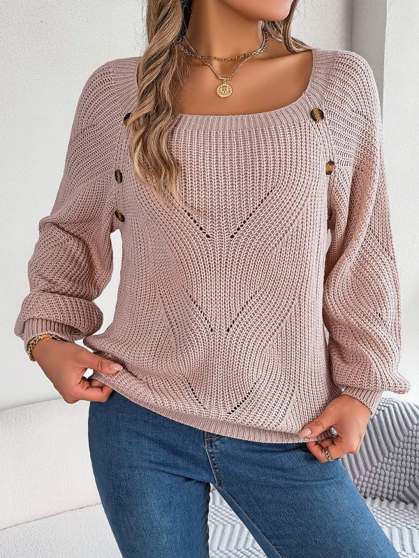 Square Collar Button Sleeve Sweater