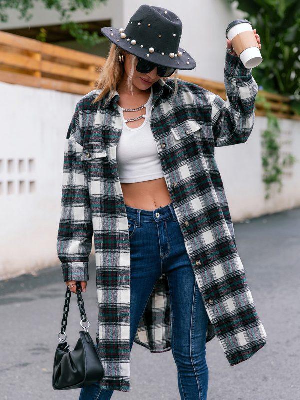 Woolen Plaid Loose Coat