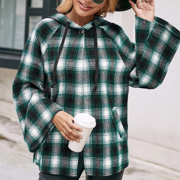 Hooded Plaid Trench Coat for Women