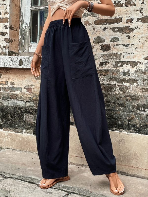 Solid Color Pocket Casual Trousers