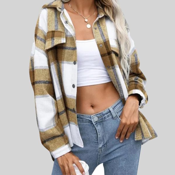 Thick Woolen Plaid Coat with Turn-Down Collar