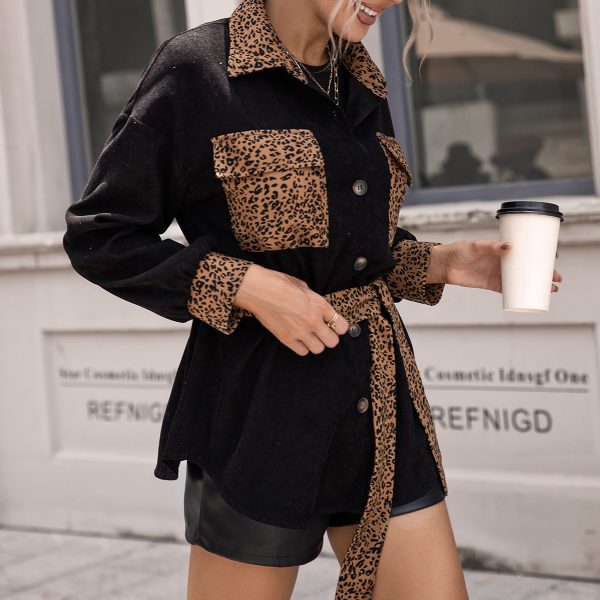 Leopard Splicing Trench Coat for Women