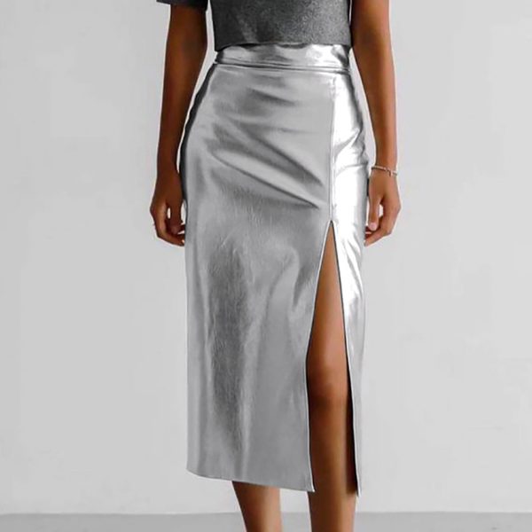 Silver Futuristic High Waist Skirt