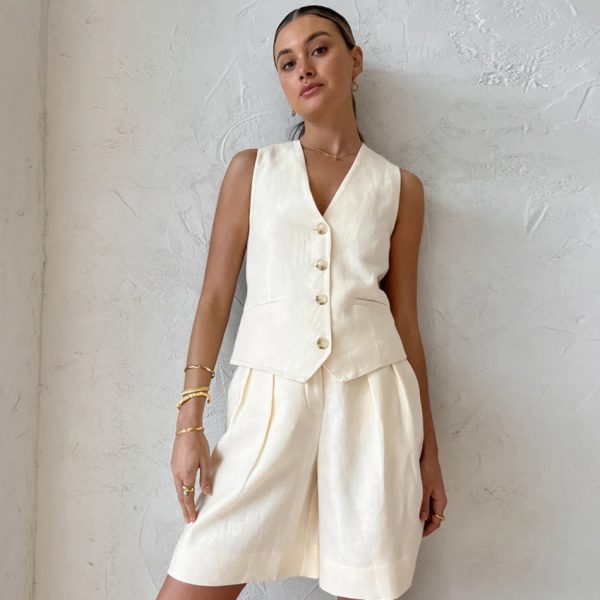 Beige Sleeveless Vest Two