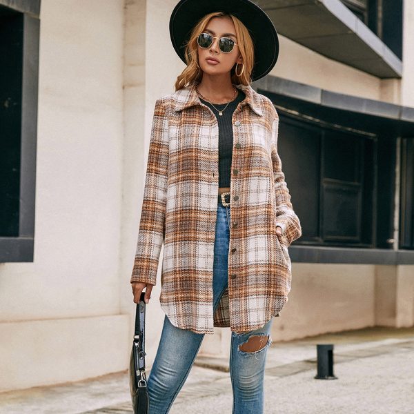 Plush Plaid Long Sleeve Shacket for Women Plus Size