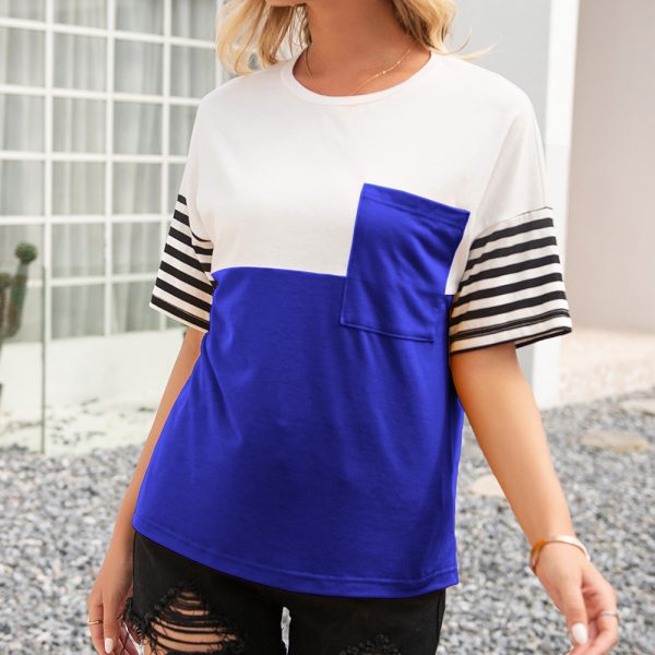 Striped Contrast Loose T-Shirt for Women