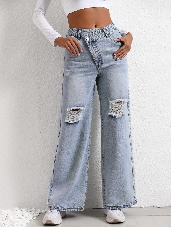 Women's Loose Wide Leg Ripped Jeans