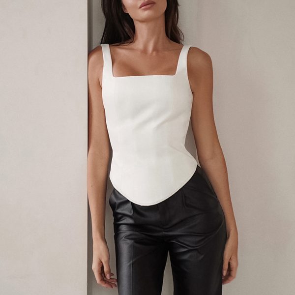 Sultry White Square Collar Sleeveless Camisole