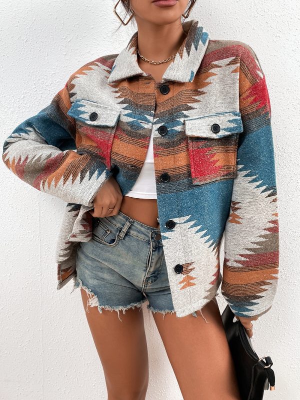 Geometric Pattern Woolen Shacket