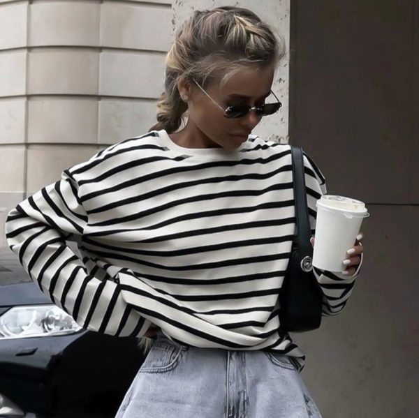 Autumn Long Sleeve Loose Striped T-shirt