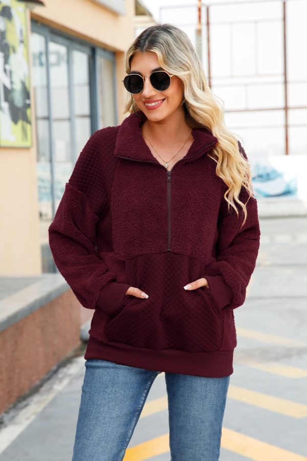 Solid Color Plush Patchwork Pullover