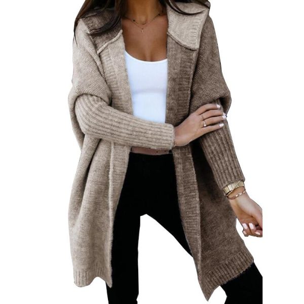 Hooded Color Stitch Mid-Length Cardigan