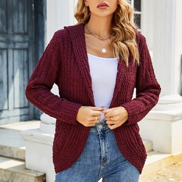 Solid Color Hooded Cardigan Sweater