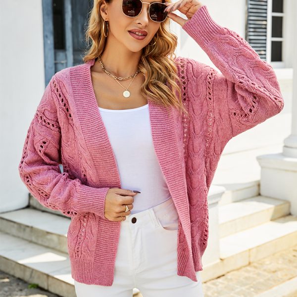 Solid Color V-Neck Knitwear Cardigan