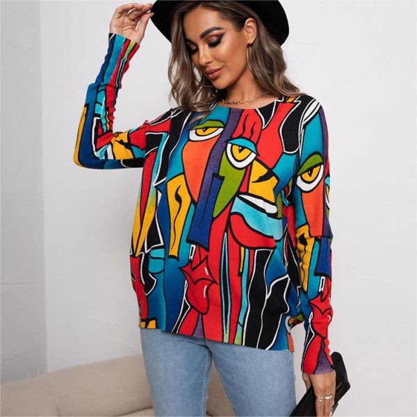 Plus Size Printed Knitwear Pullover